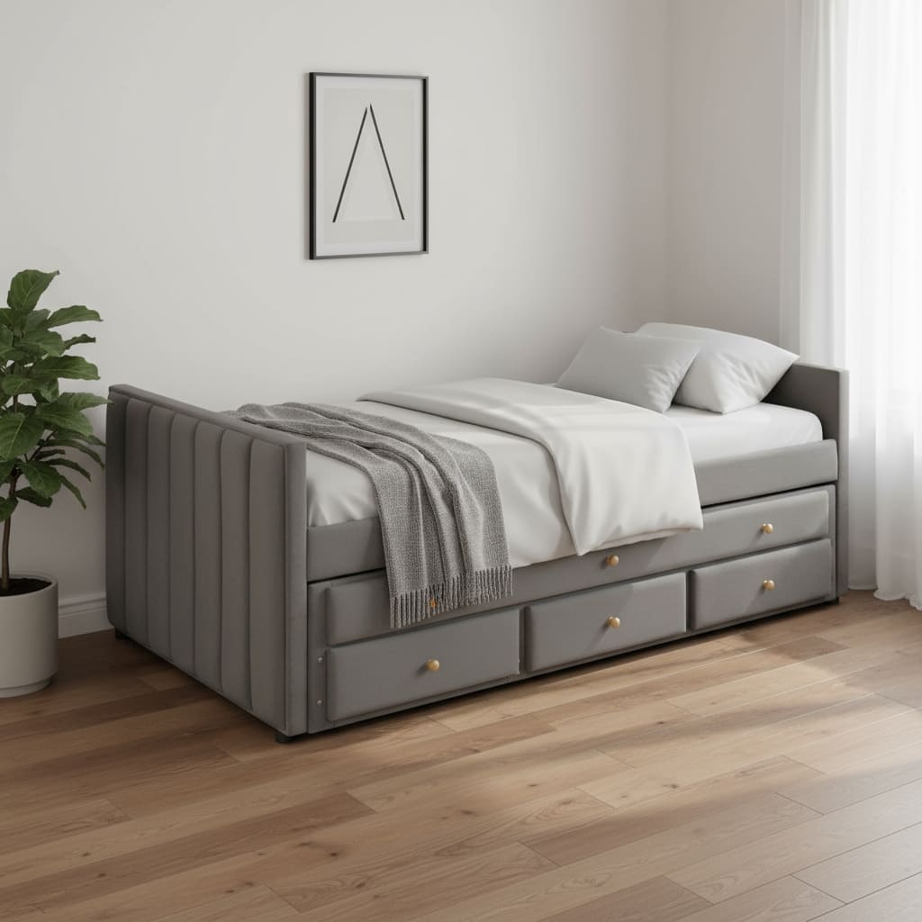 HomeRoots Dark Gray Tufted Velvet Upholstered Full Day Bed With Trundle And Drawers