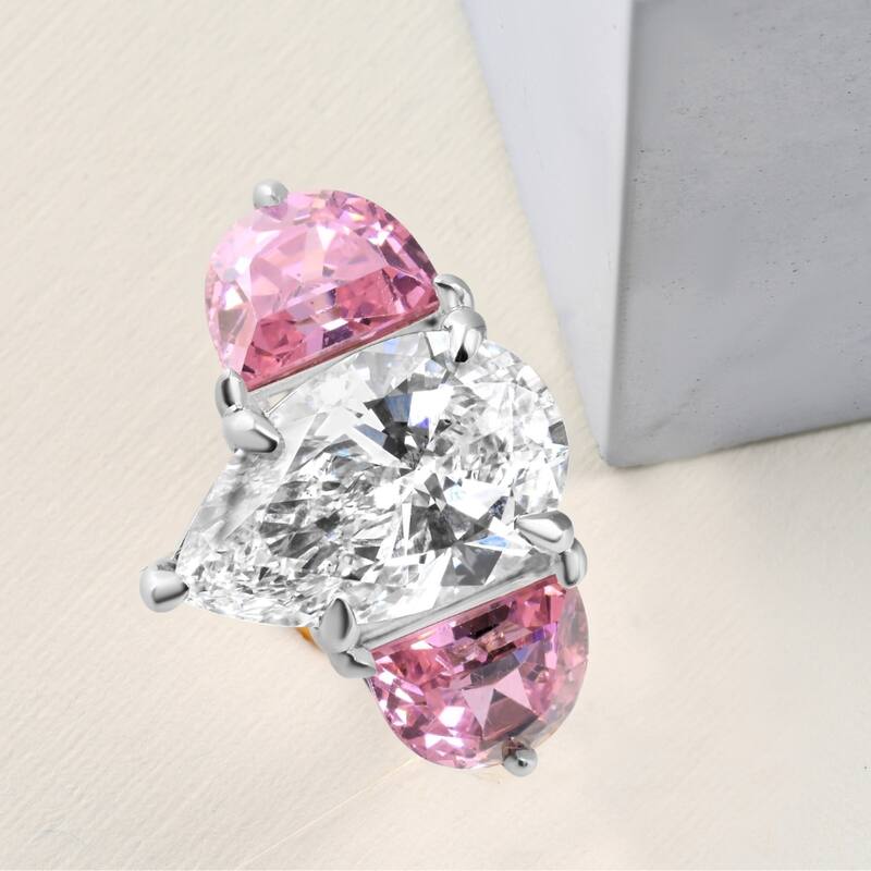 Certified 15.40Ct Pear Shape Diamond Pink Topaz Engagement Ring Gold Lab Grown
