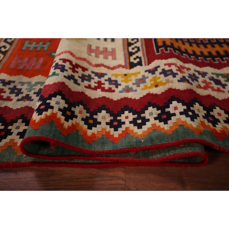 Vegetable Dye Kilim Qashqai Persian Antique Rug Flatweave Wool Carpet - 5'2" X 10'0"