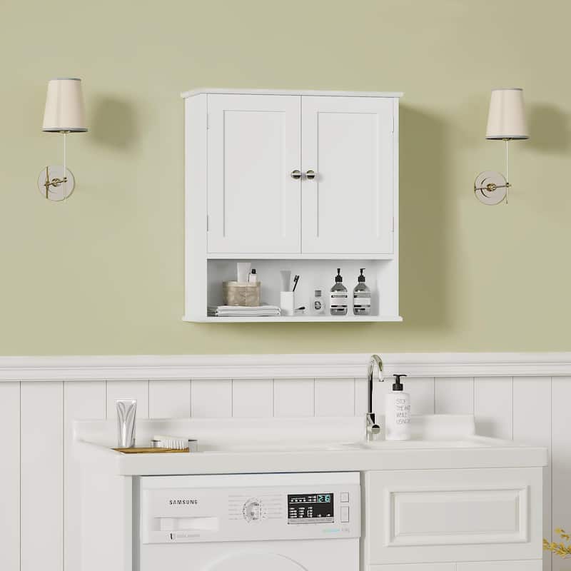 Bathroom Wall Cabinet with Door, Over Toilet Storage Cabinet with and Adjustable Shelves, 3-Tier Medicine Cabinet Wall Mounted