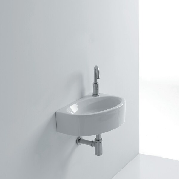 WS Bath Collections Mega WSB5701F Mega 16-1/2" Ceramic Wall Mounted Bathroom Sink with Single Faucet Hole and Overflow - White