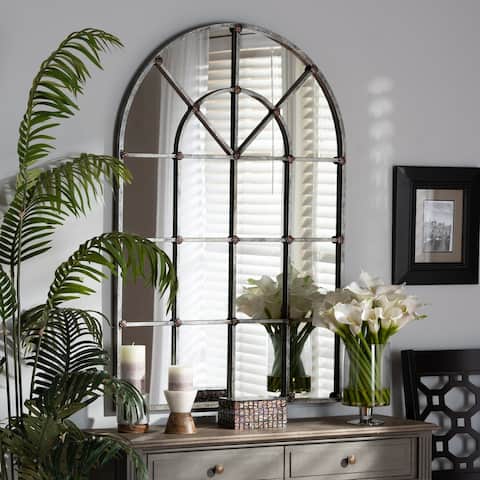 Newman Vintage Farmhouse AntiqueArched Window Accent Wall Mirror - Antique Silver