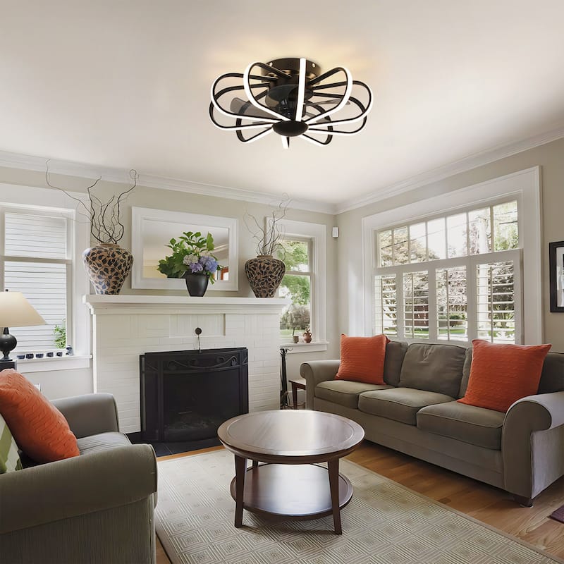 Starsky 23'' Drum Flush Mount LED Ceiling Fan with Light,6-Speed Low Profile Smart APP Control Ceiling Fan with Remote