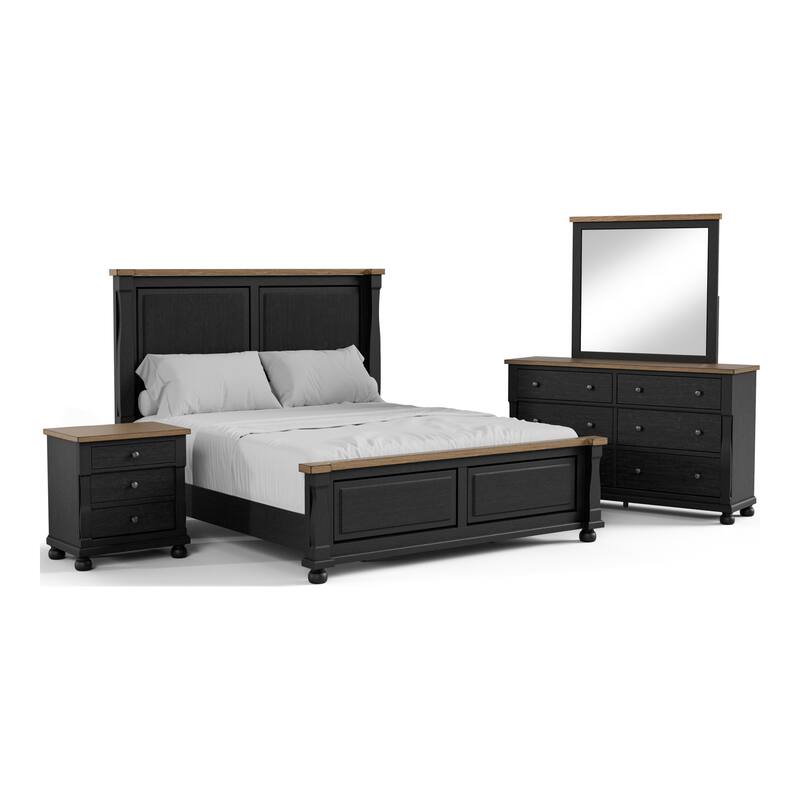 Furniture of America Lucan II 4-Piece Farmhouse Black Solid Wood Panel Bedroom Set