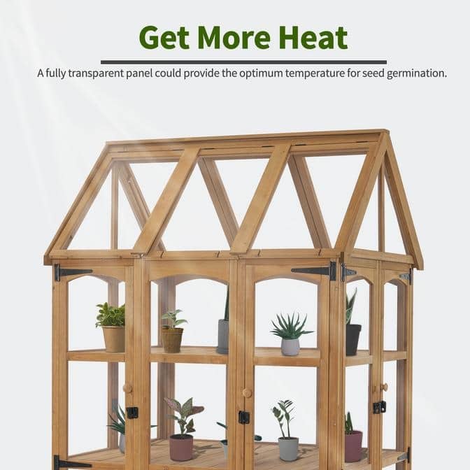 MCombo Wooden Greenhouse, Outdoor Greenhouse with Adjustable Roof Vent and 8 Lockable Door, 48" x 38.8" x 83.9" , 0851