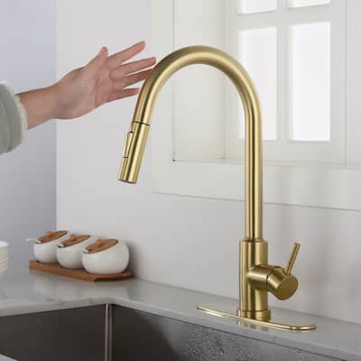 Touch Kitchen Faucet High Arc Single Handle Sprayer in Brushed Gold - 16.53*8.66*8.07