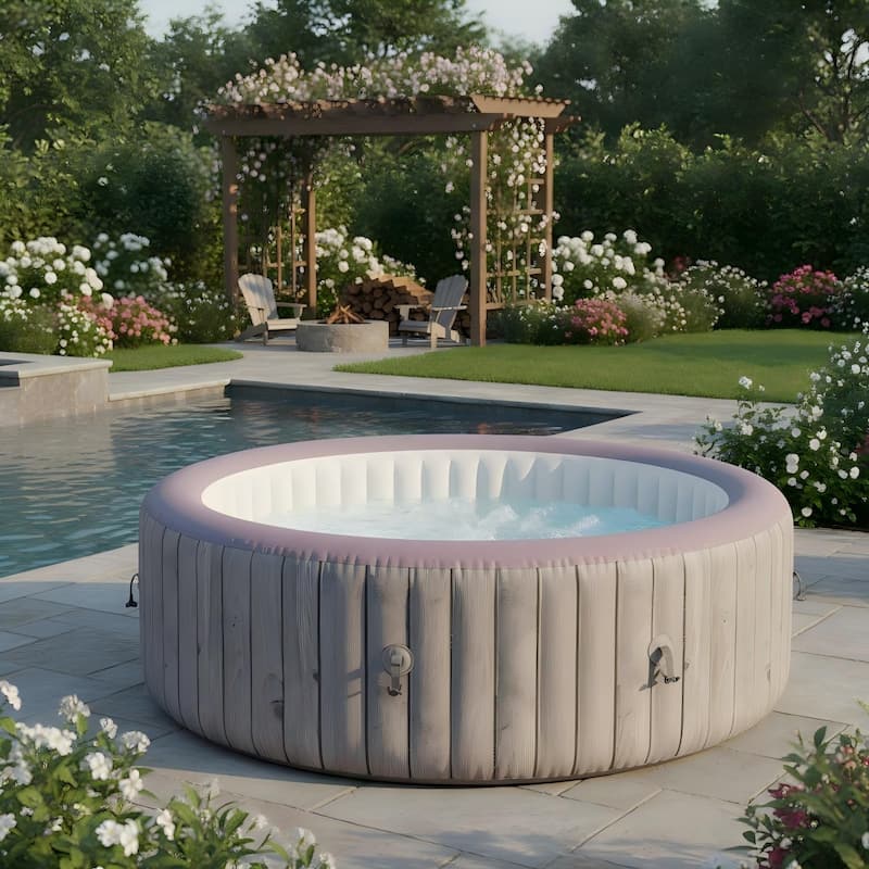 82''Inflatable Hot Tub w/Heating & Filters，Portable Hot Tub for Home Spa，6 Person Round Pool