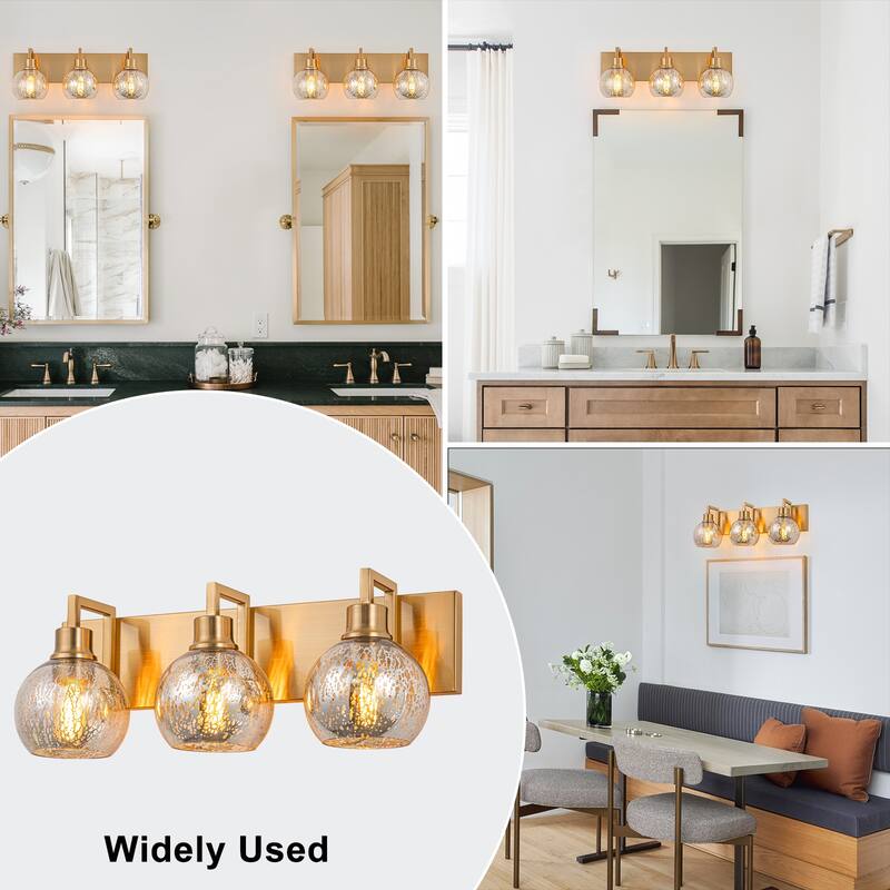 3-Light Mercury Glass Globe Wall Sconce Modern Vanity Light