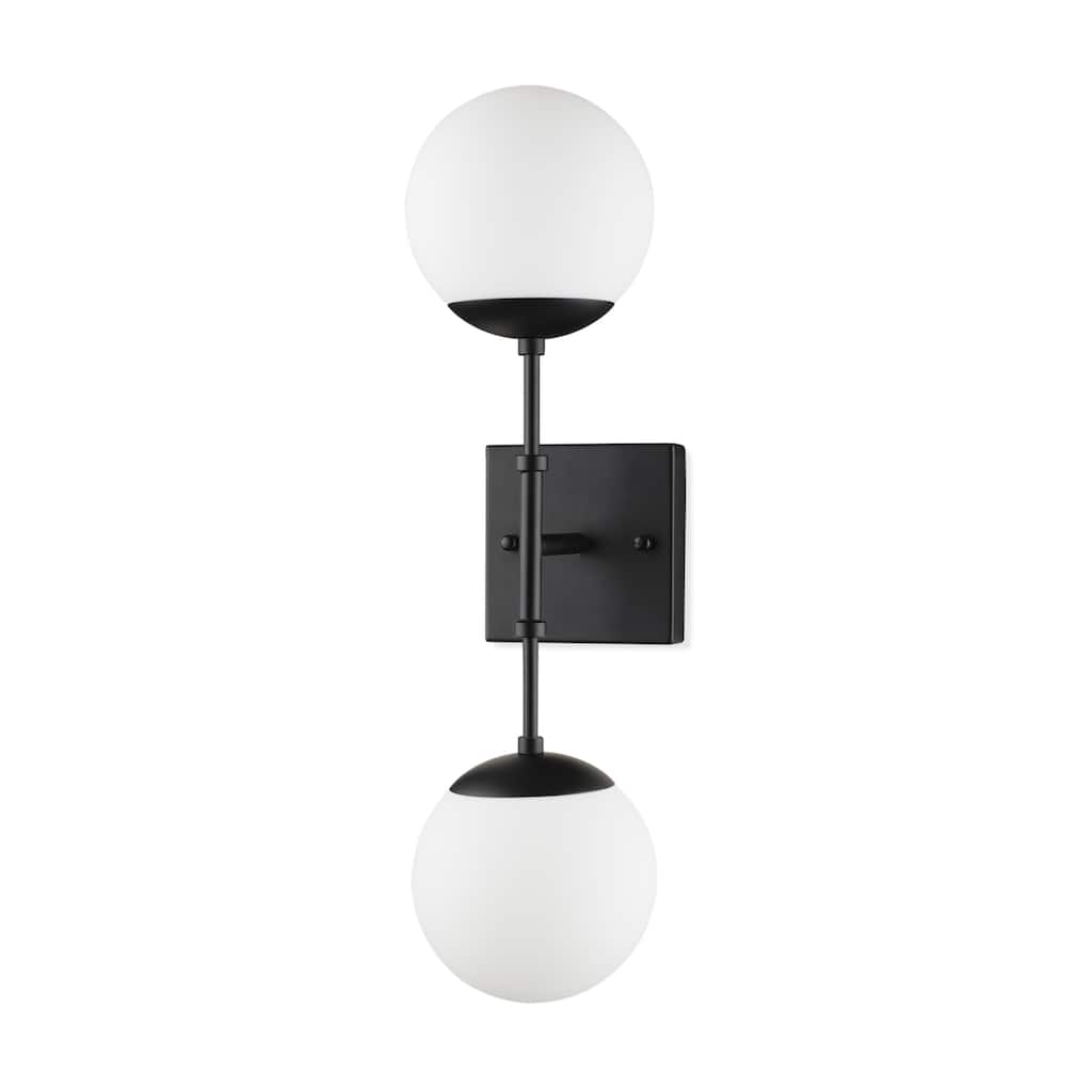Edie Matte Black Metal w/ Frosted Glass Globes 2-Light Wall Sconce - 22.0L x 7.5W x 6.0H
