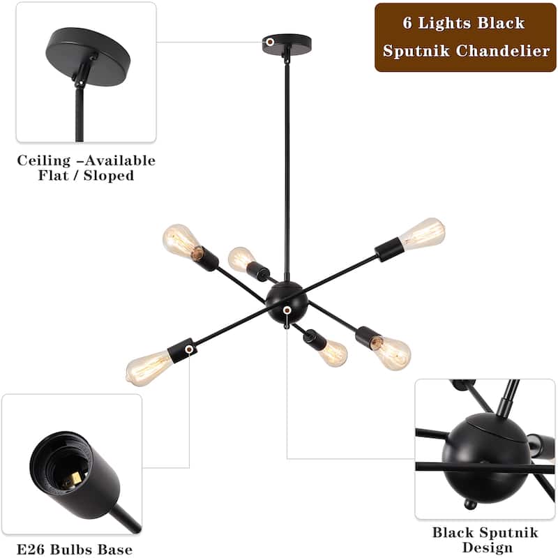 6-Light Sputnik Chandelier for Living Room Bedroom