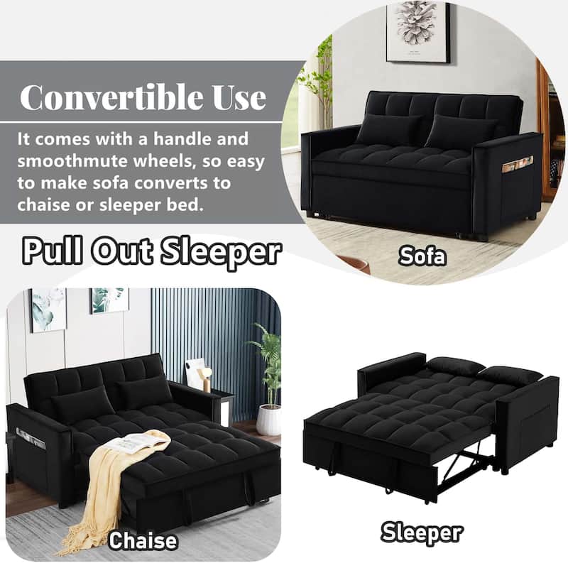 Aukfa Velvet Convertible Sleeper Sofa Loveseat with Side Pocket