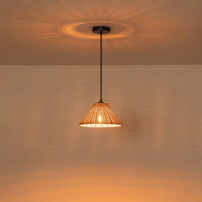 1-Light Farmhouse Straw Hat Hand Woven Chandelier with Natural Rattan Shade