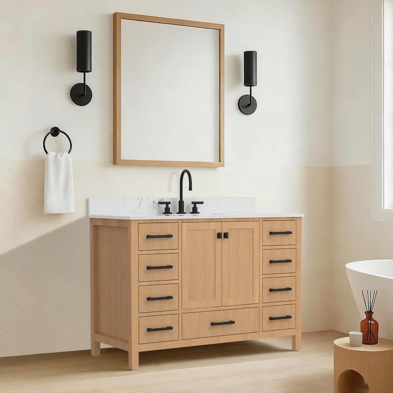 54 inch Solid Wood Freestanding Bath Vanity Engineered Countertop Undermount Rectangular Ceramic Sink - 54 inch