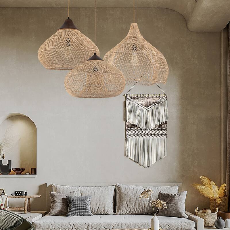 Serenity Large Rattan Pendant Light Coastal Interior Ceiling Hanging Light - 23.6