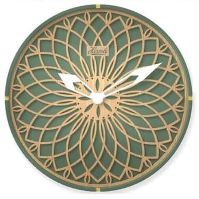 Round Wooden Wall Clock - 12" - Green and Brown