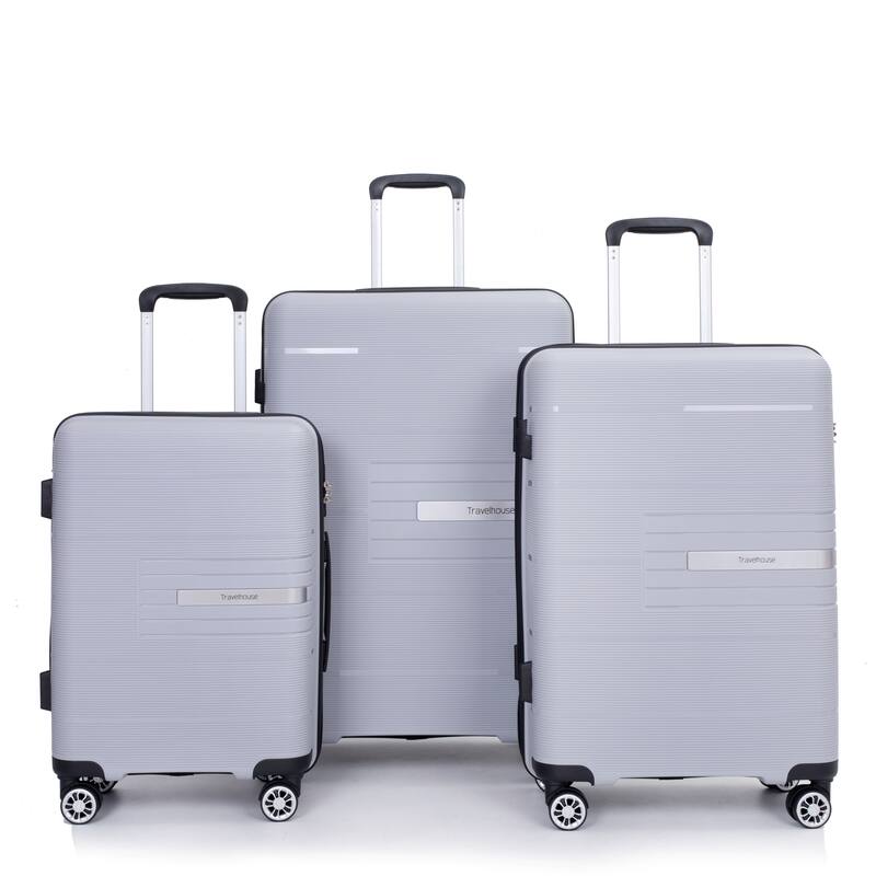 Hardshell 3 Piece PP Luggage Sets, Lightweight Durable Luggage Set with TSA Lock - Silver