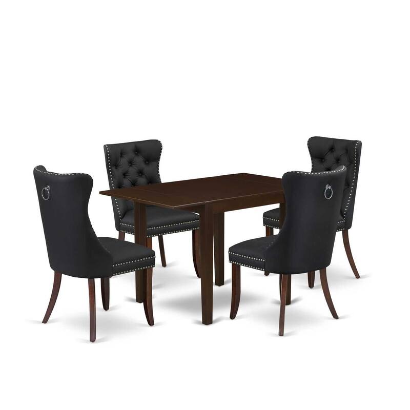 5-Piece Mahogany Finish Solid Wood Top - Rectangular Upholstered Dining Room Set - Seats 4