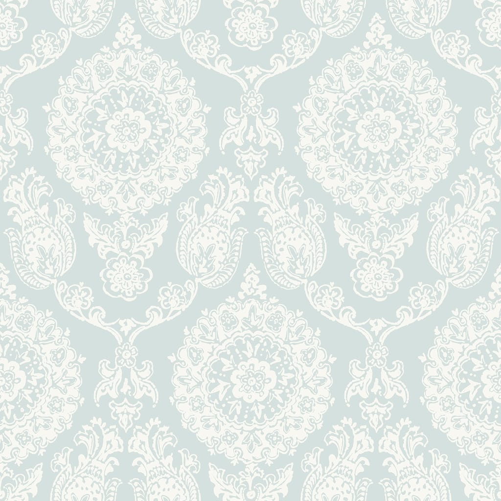 Chesapeake Helm Damask Aqua Floral Medallion Wallpaper