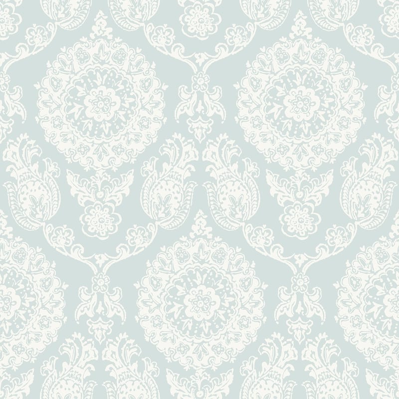 Chesapeake Helm Damask Aqua Floral Medallion Wallpaper