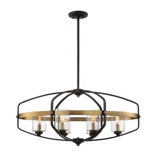 Kirkland 6-Light Linear Chandelier in English Bronze and Warm Brass