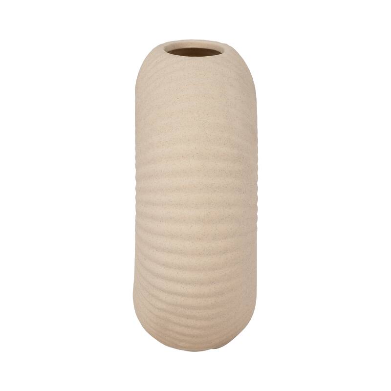 Sagebrook Home Ceramic Donut Hole Vase, Round, Solid, Ivory/Beige, Contemporary
