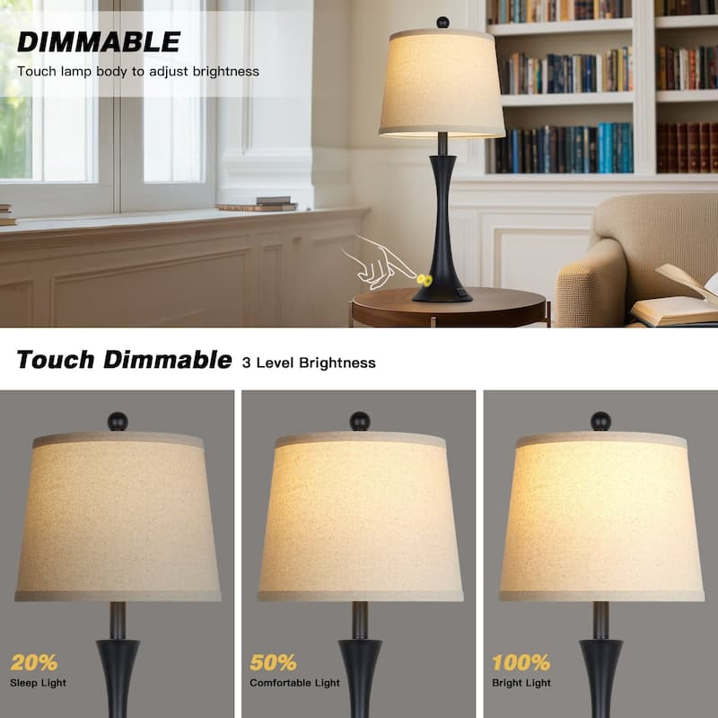 26" Orange Spot Glass Table Lamp with USB Charging Station & Touch Control (Set of 2) - 12'' x 12'' x 27.5''