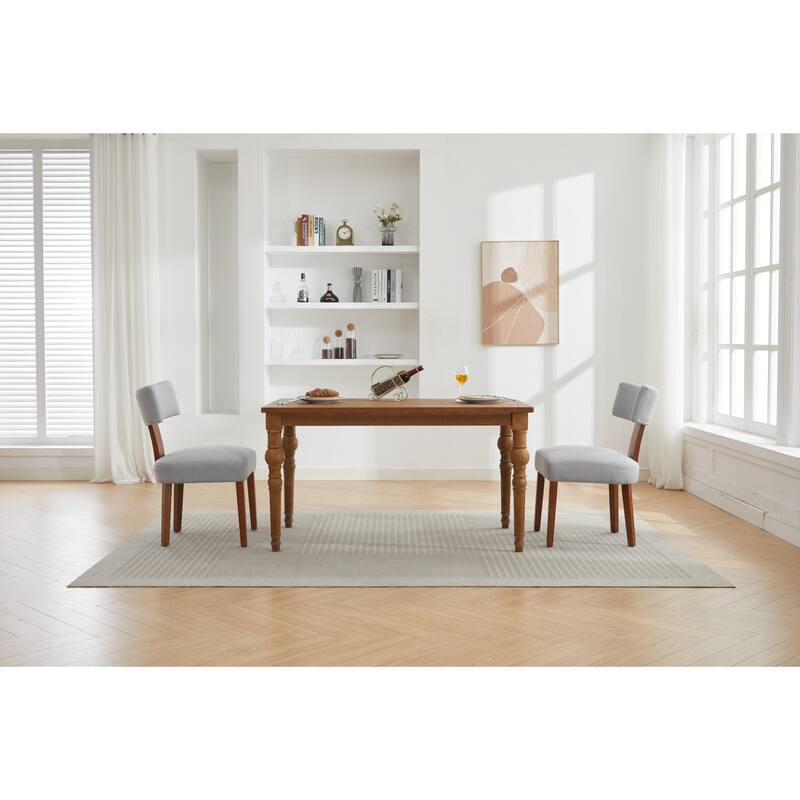 Linen Dining Chairs Set of 2, Armless Chairs with Curved Upholstered Backrest and Wooden Legs for Dining Room