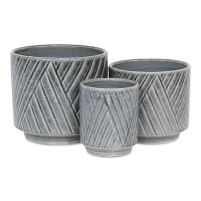 Parlora Crossed Diagonal Pattern Ceramic Pot - Gray