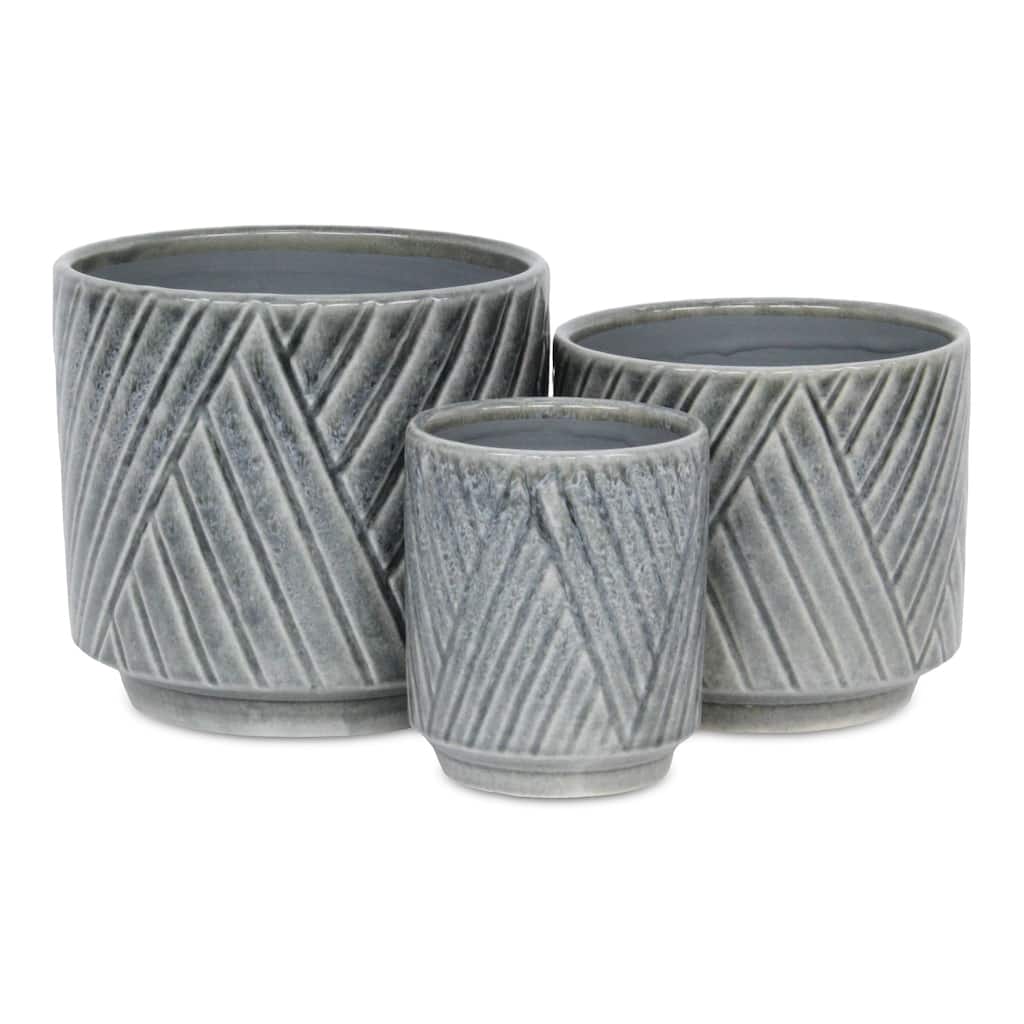 Parlora Crossed Diagonal Pattern Ceramic Pot - Gray