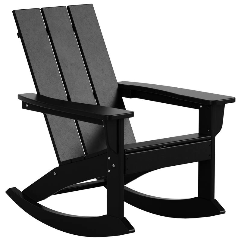 Shoreside Modern Eco-Friendly All Weather Poly Adirondack Rocking Chair - Black