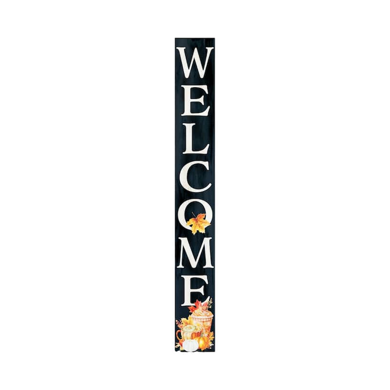 HomeRoots 72" Black Orange And White Solid Wood Welcome Porch Sign
