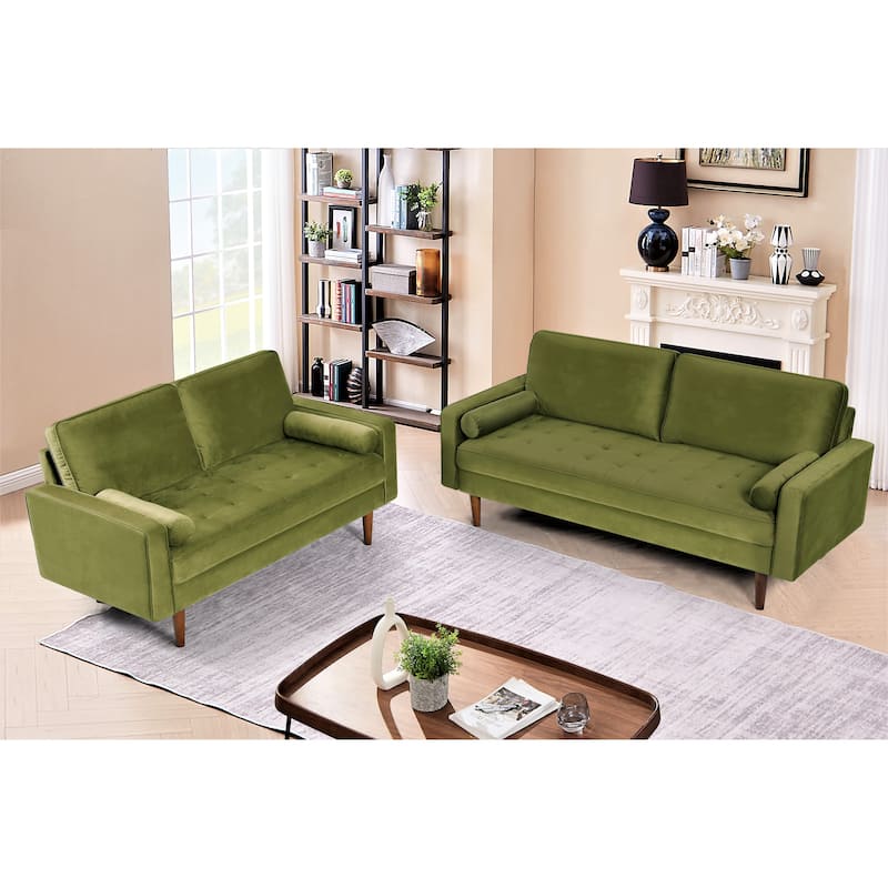 Monahan Velvet Tufted Back 2 PCS Living Room Set, Sofa & Loveseat