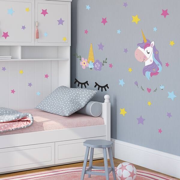 slide 2 of 6, Walplus Sleepy Magical Unicorns Children Wall Sticker Nursery Decor