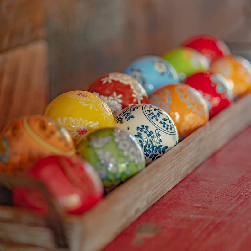 Set of 12 Assorted 3" Ceramic Sailors Balls "Yokohama" - Bright Tones - 3X3X3
