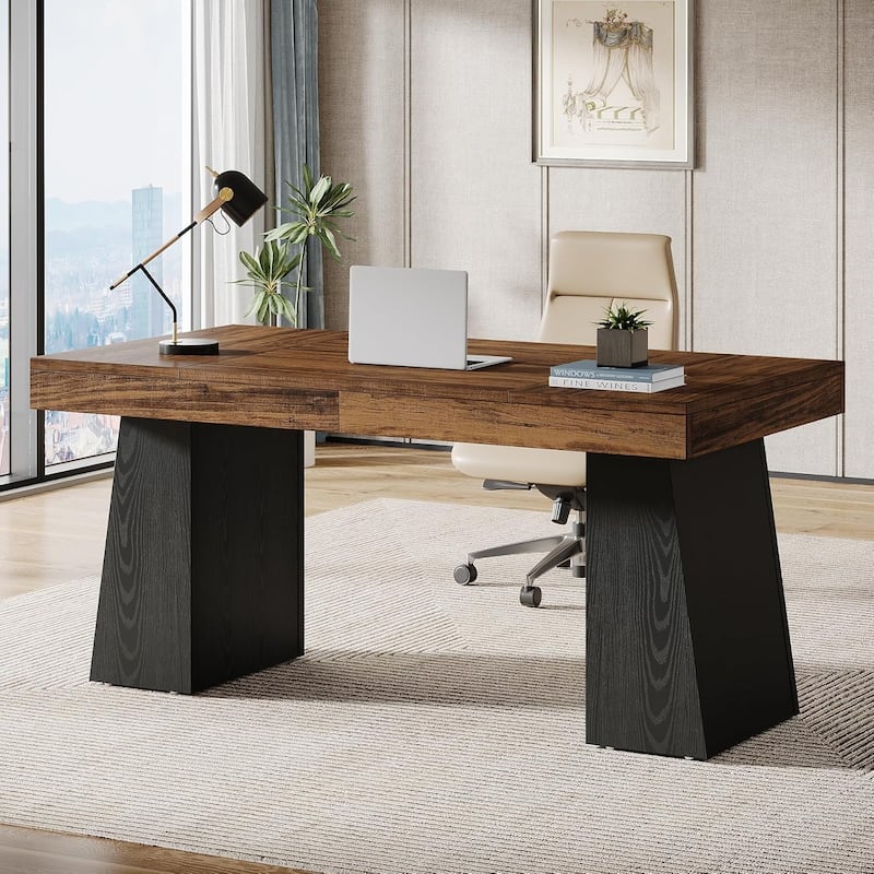 55 Inches Executive Desk with Double Trapezoid Base for home office