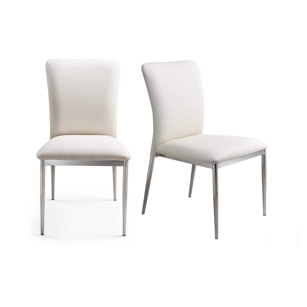 Contemporary Faux Leatheratte Side Chair Set of 2, Soft White Color