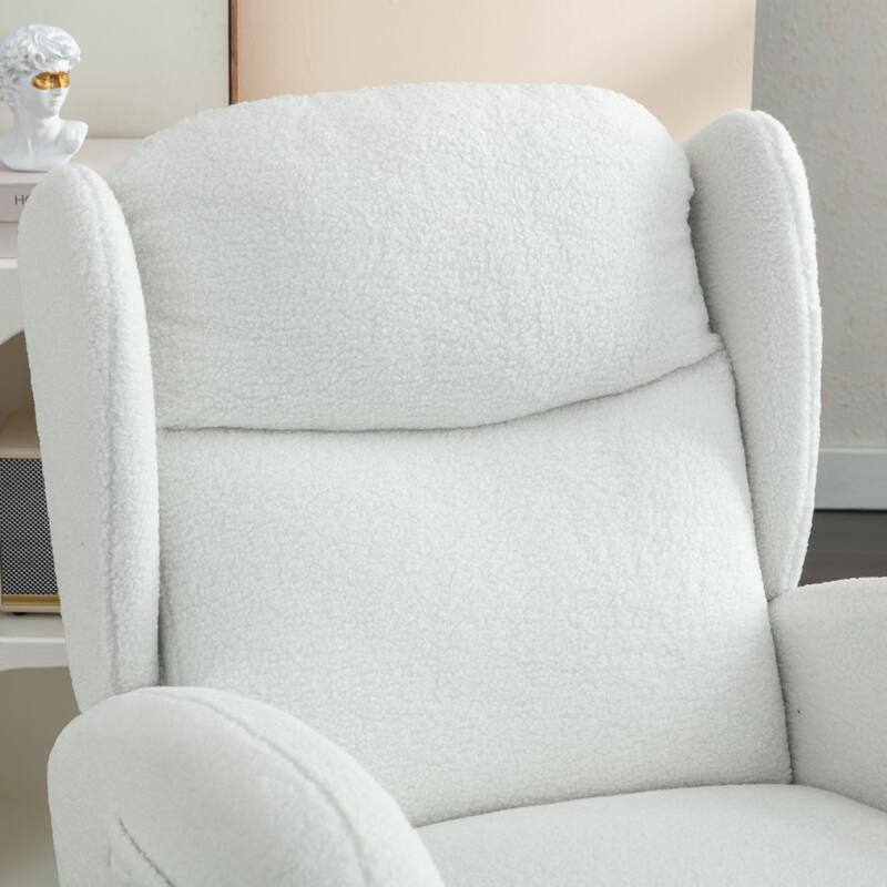 Modern Teddy Fabric Home Rocking Chair with Wood Leg, Tufted High Back