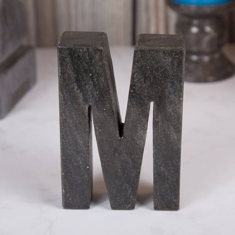 Creative Home Natural Black Marble Letter M Bookend, Paper Weight