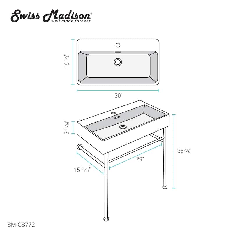 Claire 30" Console Sink White Basin Black Legs