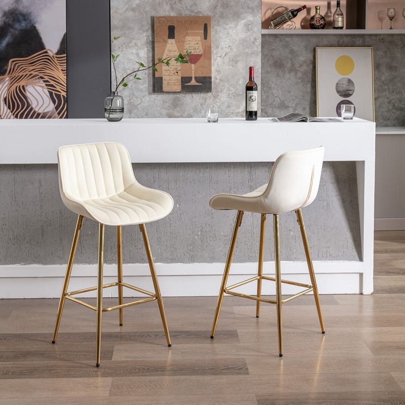 Modern Velvet Upholstered Bar Stools With Back And Footrest(Set of 2)Beige - Set of 2