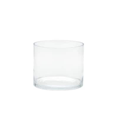 7" Clear Cylindrical Hand Blown Glass Vase