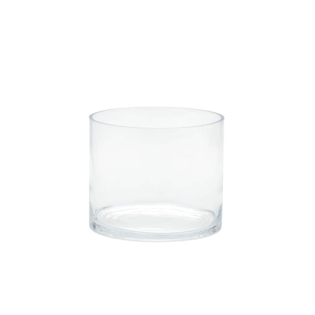 7" Clear Cylindrical Hand Blown Glass Vase