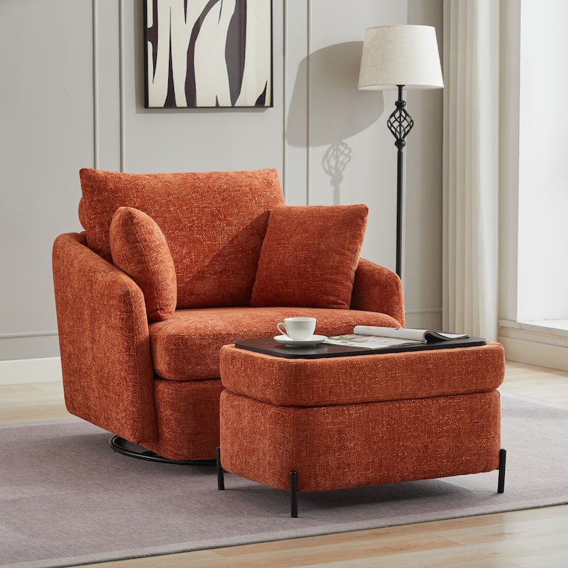 40.6" W Upholstered Swivel Accent Sofa Chair With Pillows