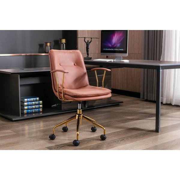 slide 2 of 23, Porthos Home Tilly Office Chair, PU Leather, Gold Chrome Roller Base