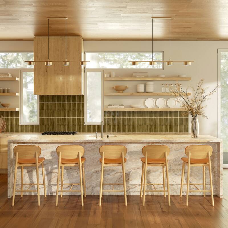 Poly and Bark Bonato Leather Counter Stool - Solid Wood Frame