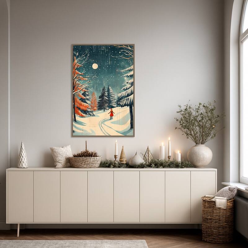 Christmas girl by Pictufy Studio Framed Canvas Wall Art Print - Sylvie Dark Gold