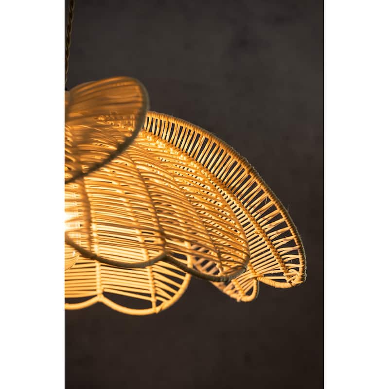 Boho Rattan Flower Pendant Light Coastal Hanging Fixture Light - 20" Wide