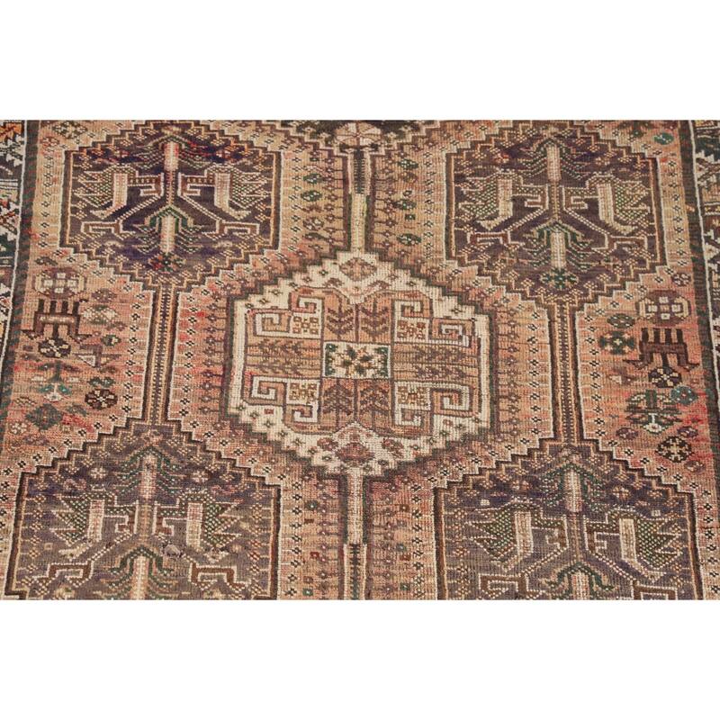 Tribal Geometric Qashqai Persian Antique Rug Hand-Knotted Wool Carpet - 5'0" x 7'11"