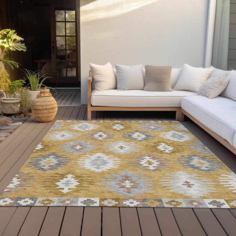 Machine Washable Indoor/ Outdoor Boho Tribal Chantille Rug