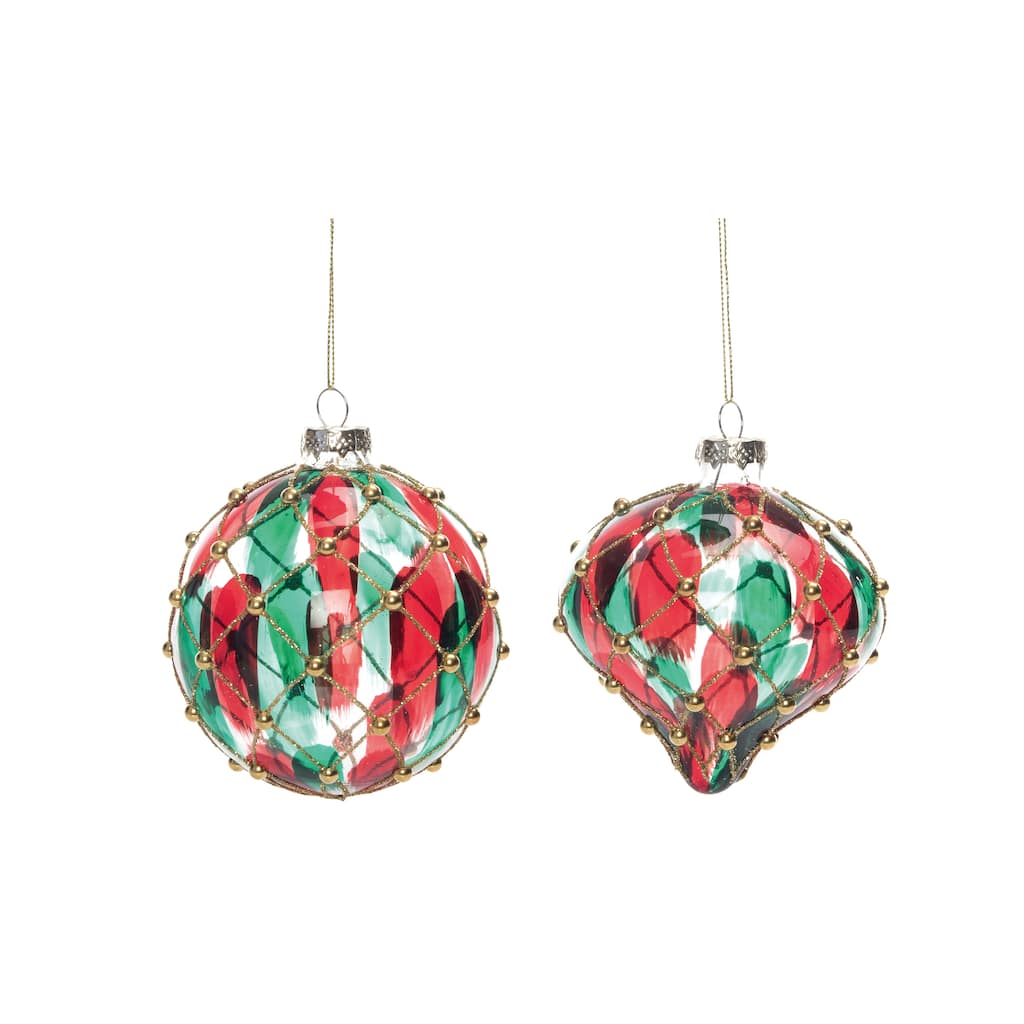 Transpac Glass Regal Red/Green Ornament Set of 2 Christmas Home Decorations